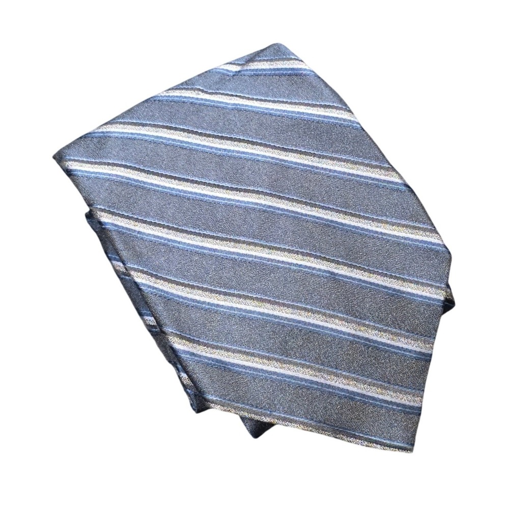 Calvin Klein 100% Silk Classic Necktie Men's Blue Grey Woven Diagonal Striped